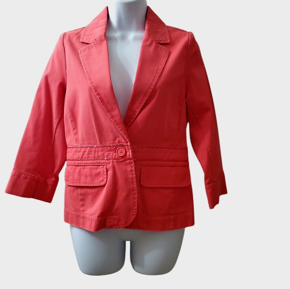 Vintage Old Navy Womens Beaded 100% cotton Single Breasted Blazer sz M